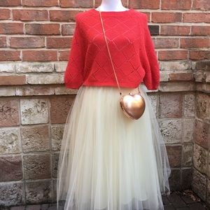 Orange Sweater Crop Top w/ Diamond Pattern